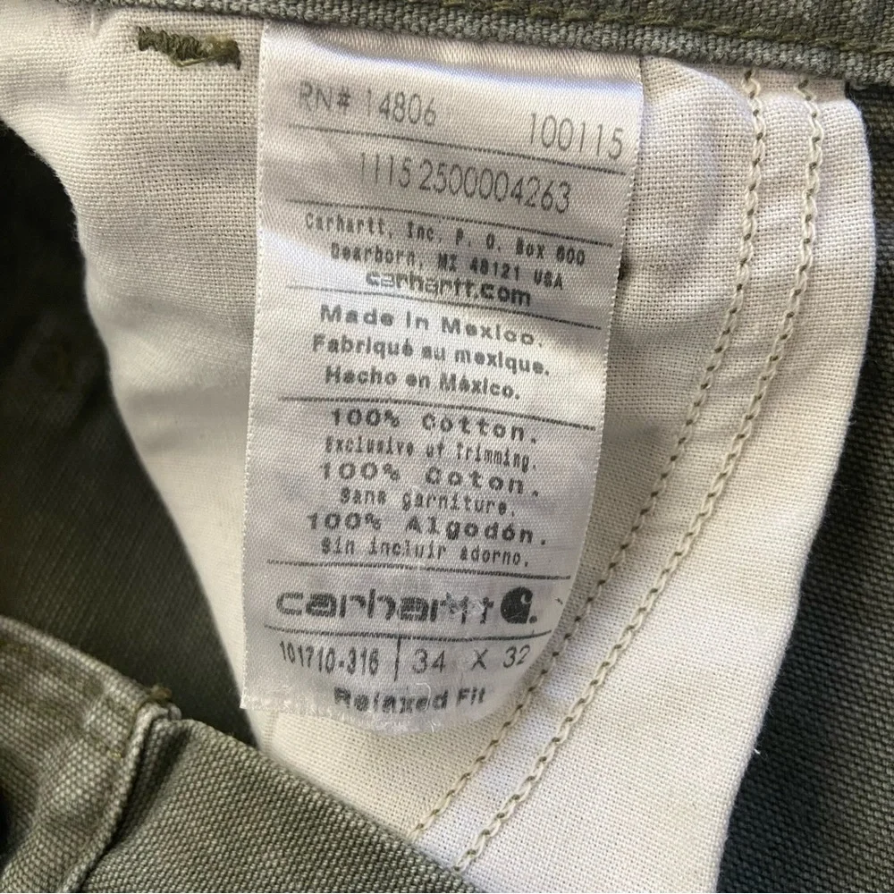 Carhartt Men's Rugged Relaxed Fit Olive Green Cargo Carpenter Pants 34x32 - Picture 5 of 12